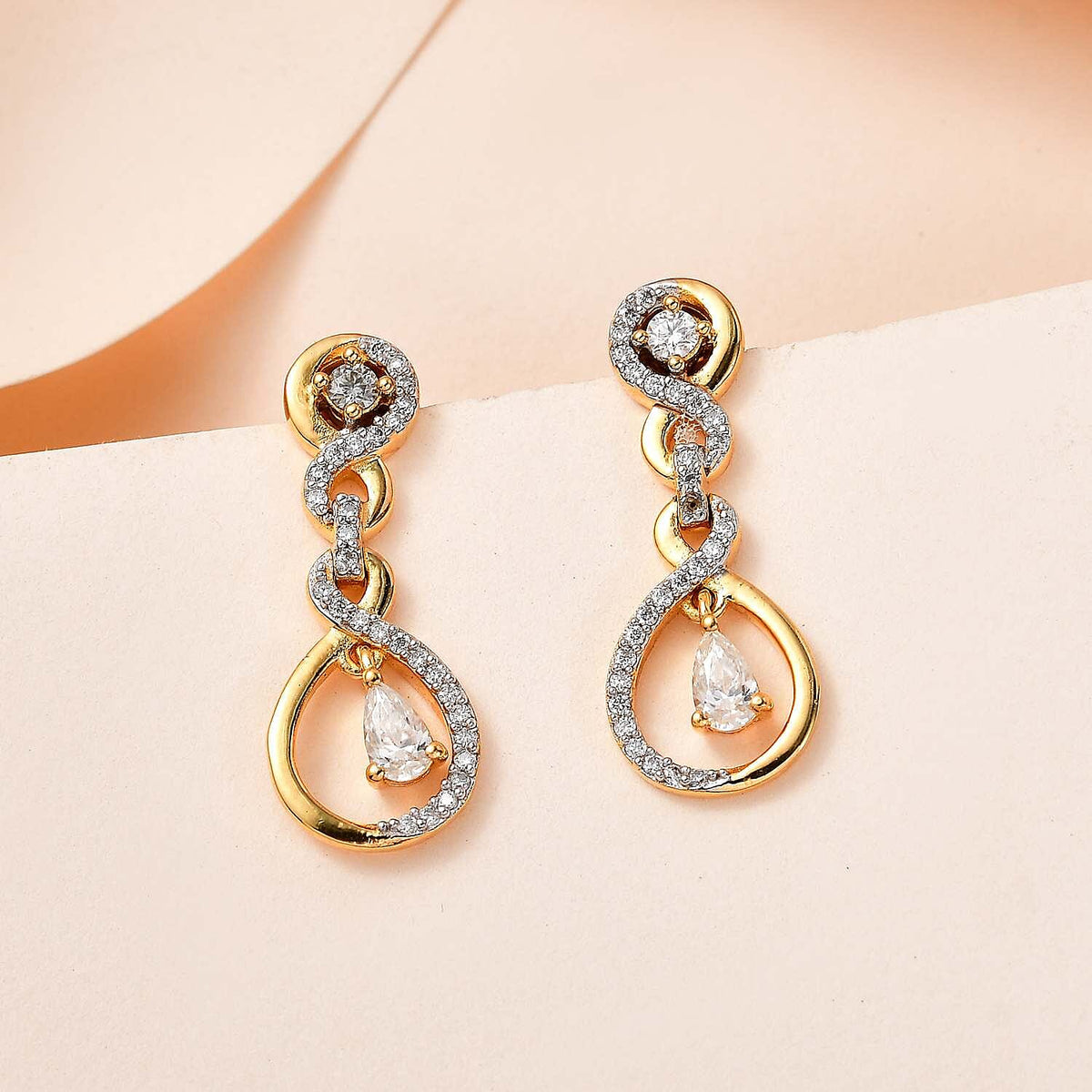 Moissanite Dangle Earrings in 18K Vermeil Yellow Gold Plated Sterling Silver 7632394 1