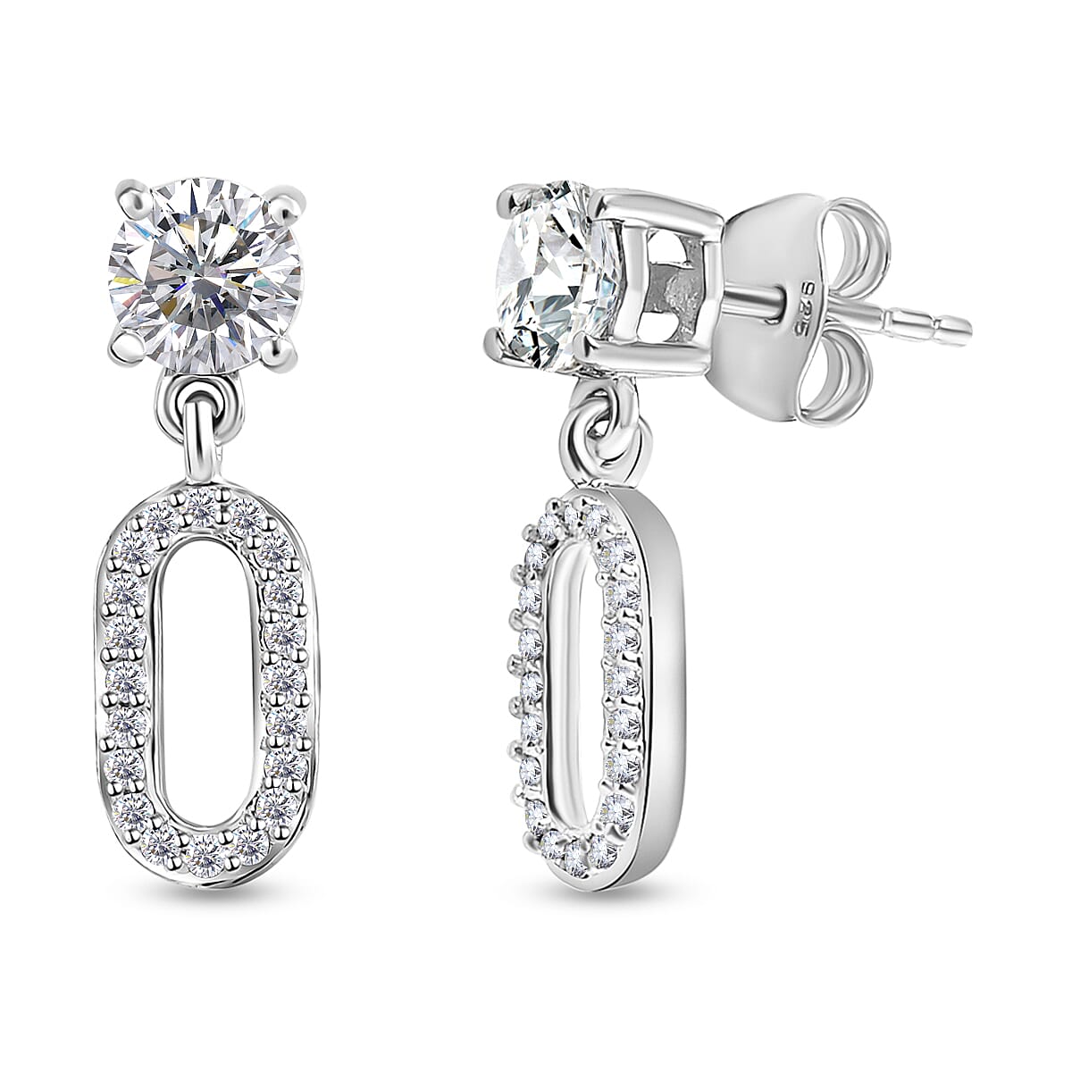Moissanite Dangling Earrings (with Push Back) in Platinum Overlay Sterling Silver 1.05 Ct. 8919326 0