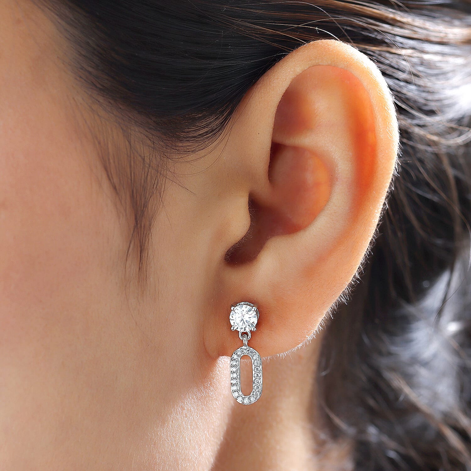 Moissanite Dangling Earrings (with Push Back) in Platinum Overlay Sterling Silver 1.05 Ct. 8919326 3