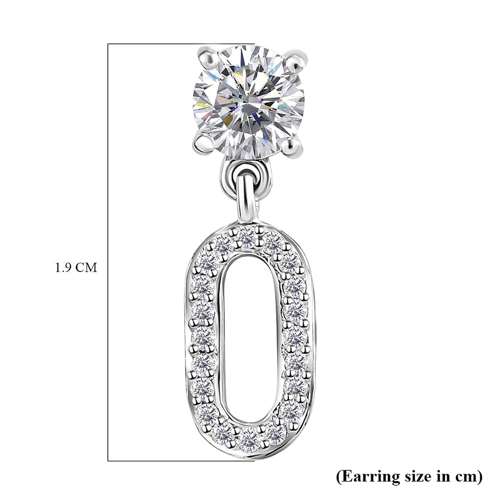 Moissanite Dangling Earrings (with Push Back) in Platinum Overlay Sterling Silver 1.05 Ct.