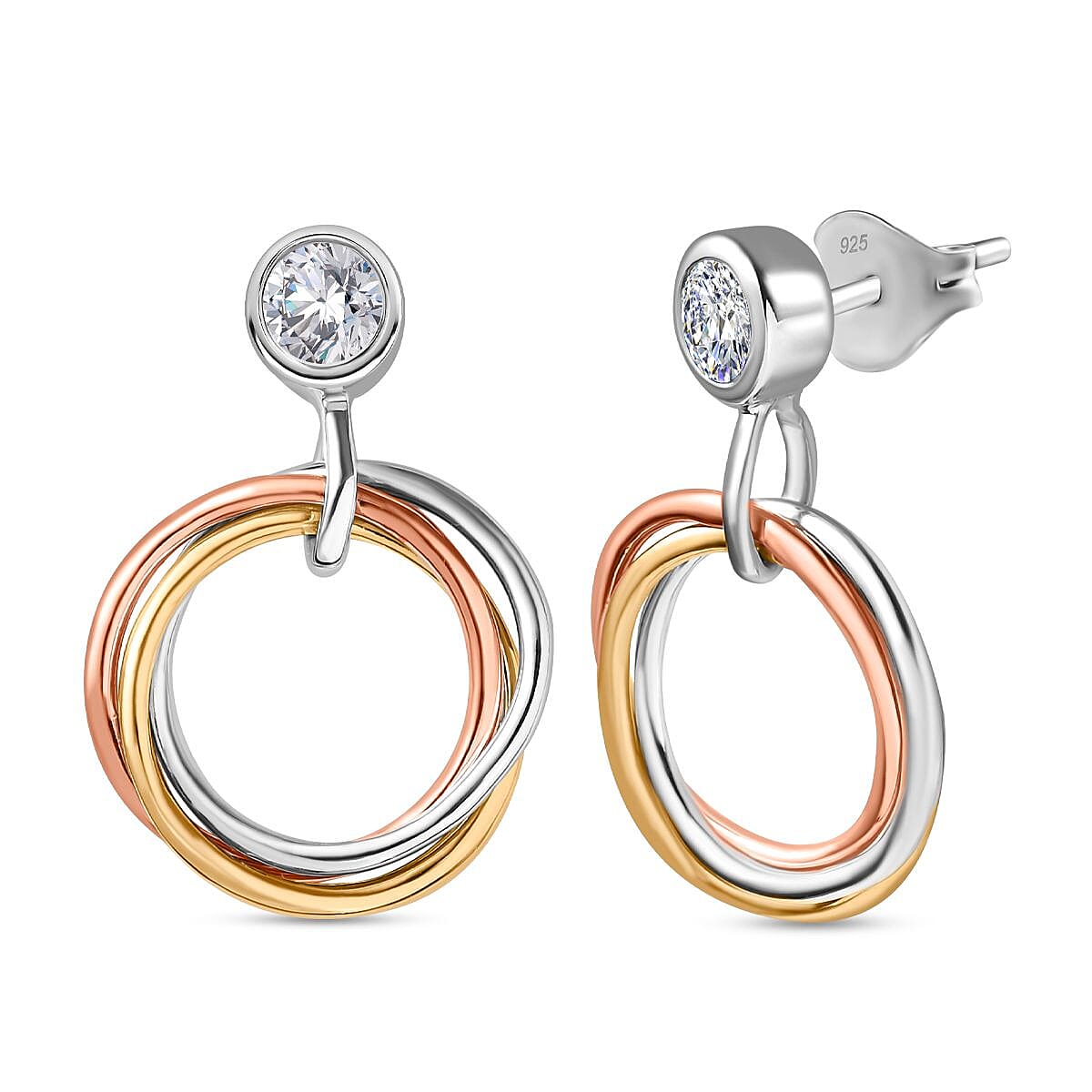 Moissanite Solitaire Earrings in Sterling Silver With Tri-tone 7829882 0