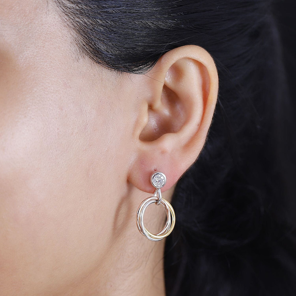 Moissanite Solitaire Earrings in Sterling Silver With Tri-tone 7829882 2
