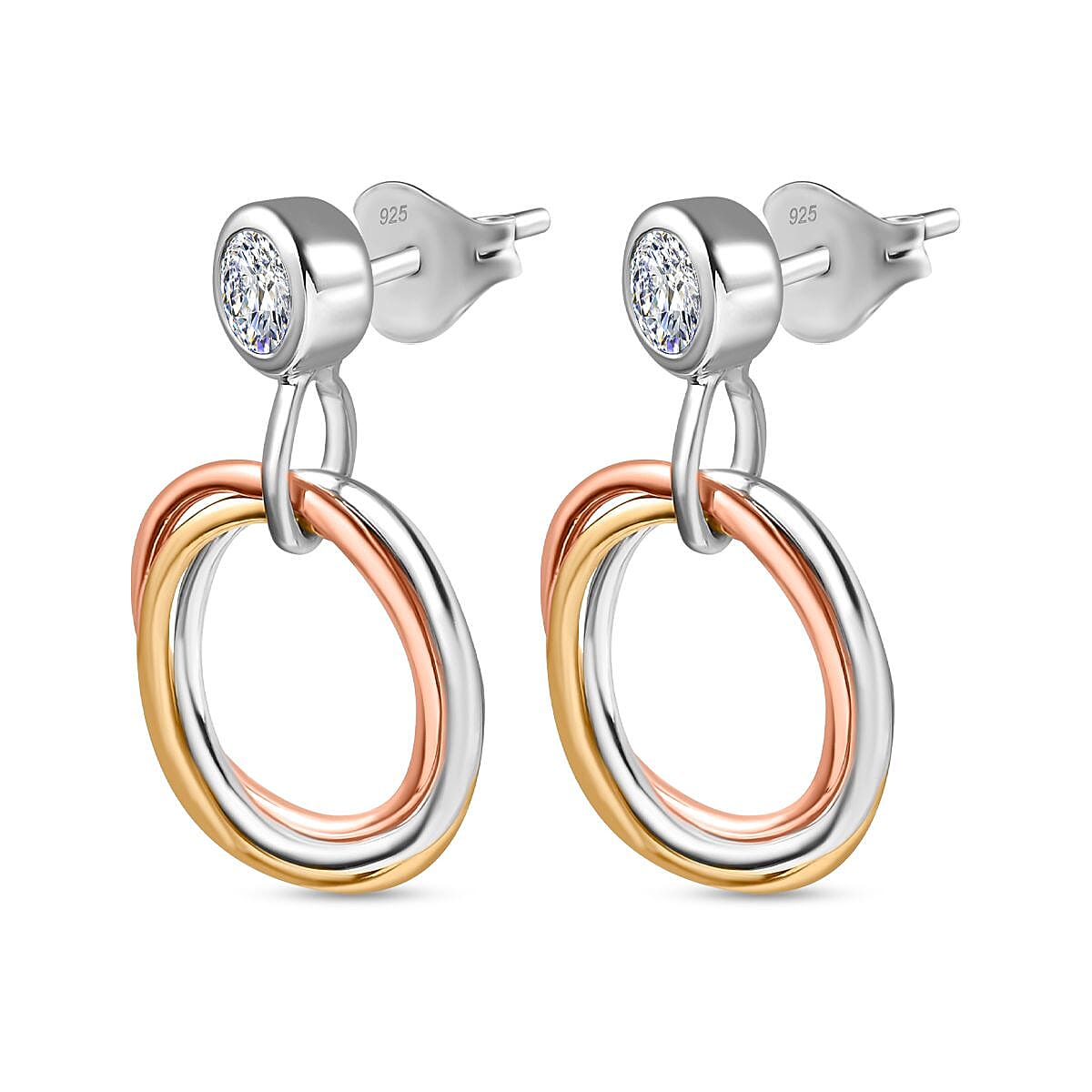 Moissanite Solitaire Earrings in Sterling Silver With Tri-tone 7829882 3