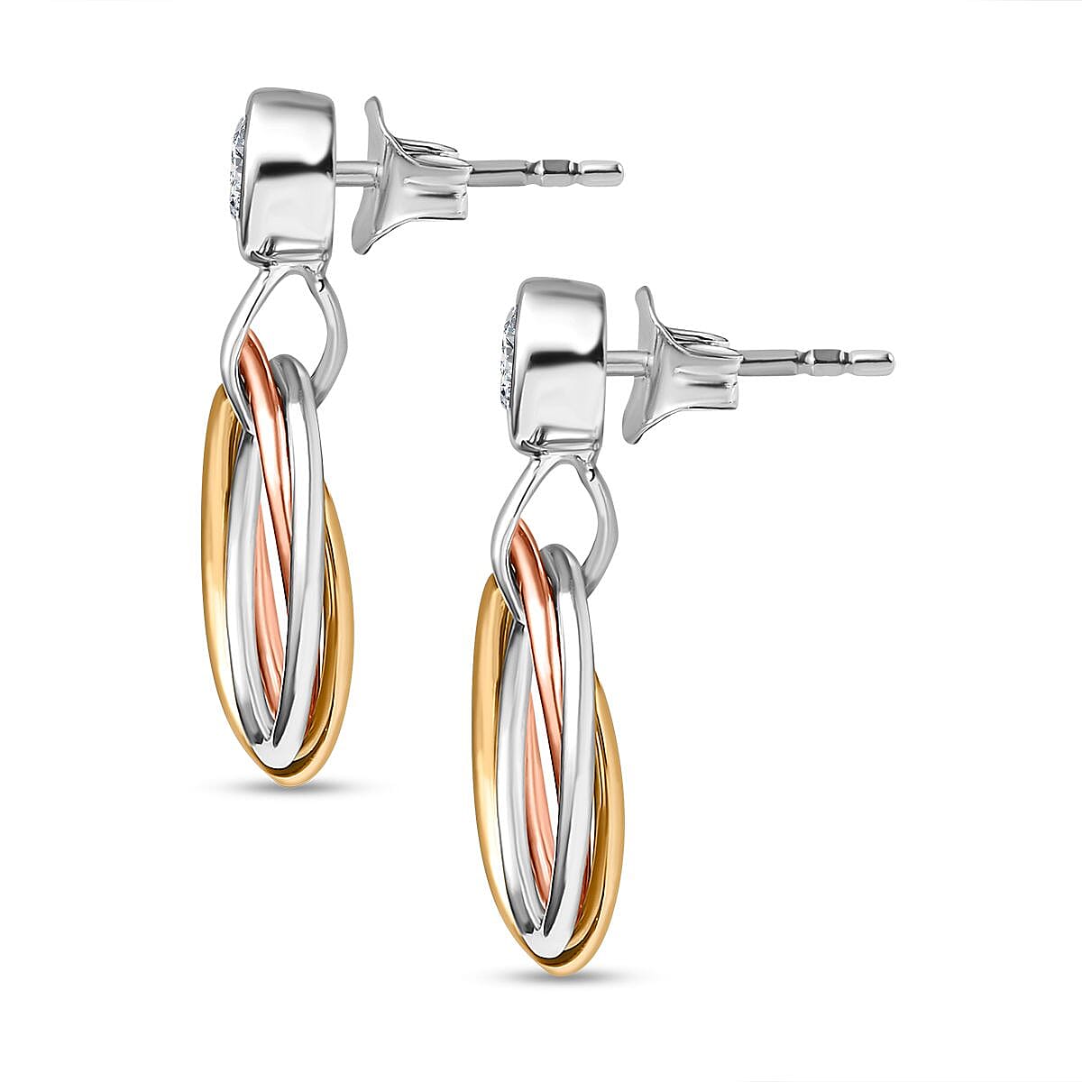 Moissanite Solitaire Earrings in Sterling Silver With Tri-tone 7829882 4