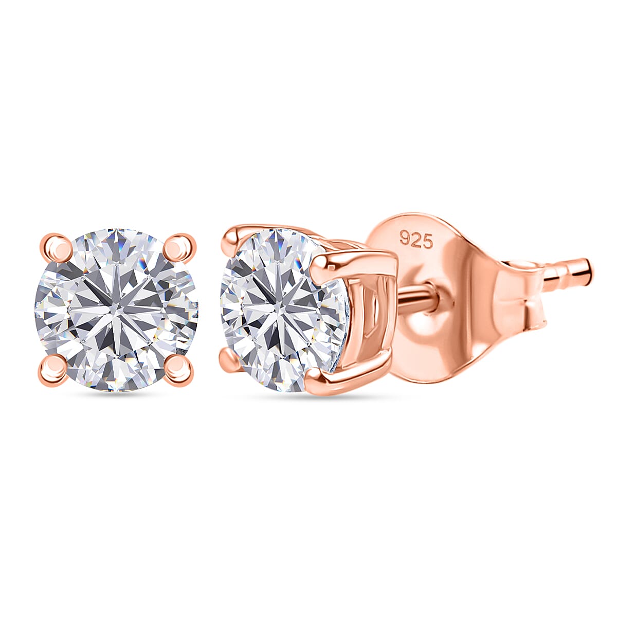 Moissanite Stud Earring with Push Back in Rose Gold Plated Sterling Silver 0.90 Ct. 8427224 0
