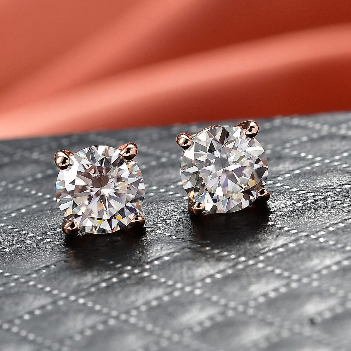 Moissanite Stud Earring with Push Back in Rose Gold Plated Sterling Silver 0.90 Ct. 8427224 2