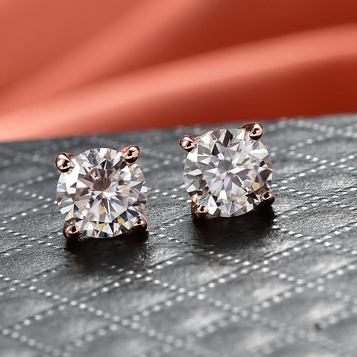 Moissanite Stud Earring with Push Back in Rose Gold Plated Sterling Silver 0.90 Ct. 8427224 2