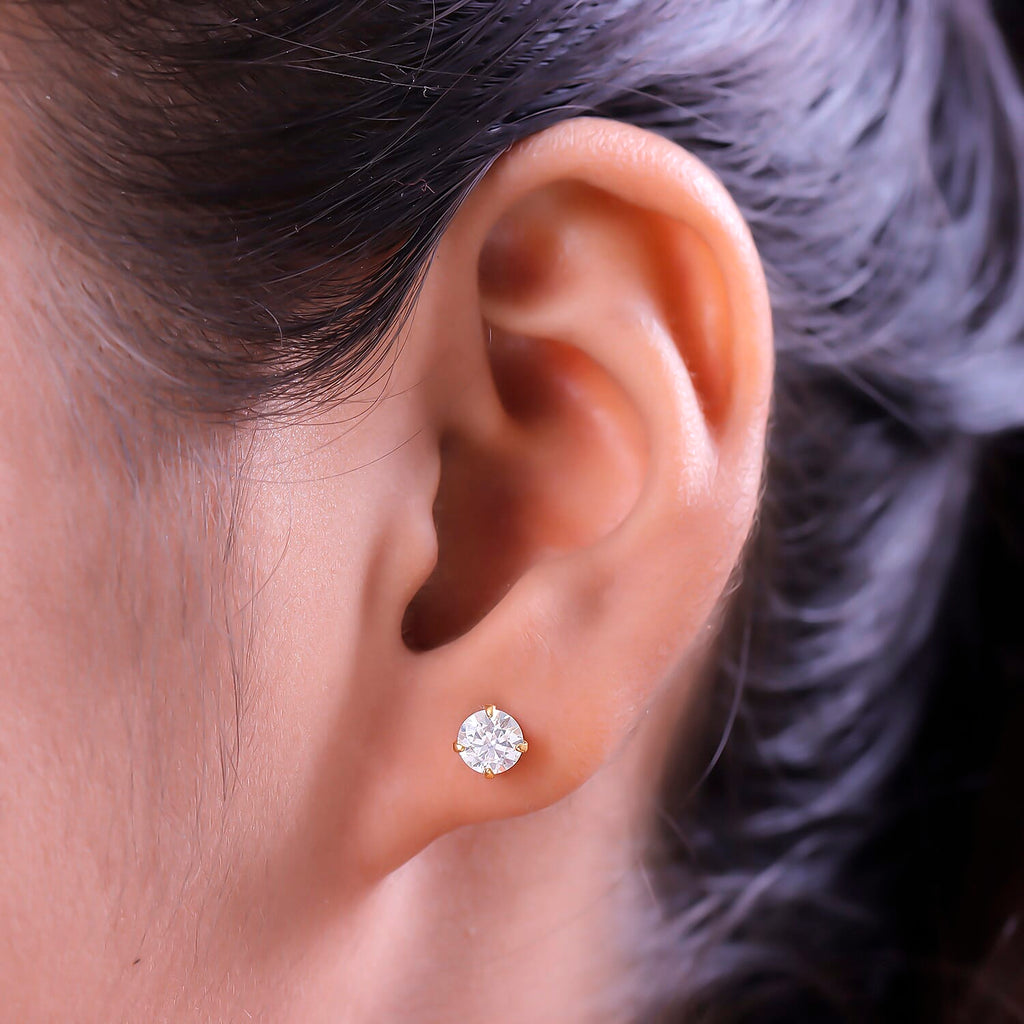 Moissanite Stud Earrings in 14K Gold Overlay Sterling Silver