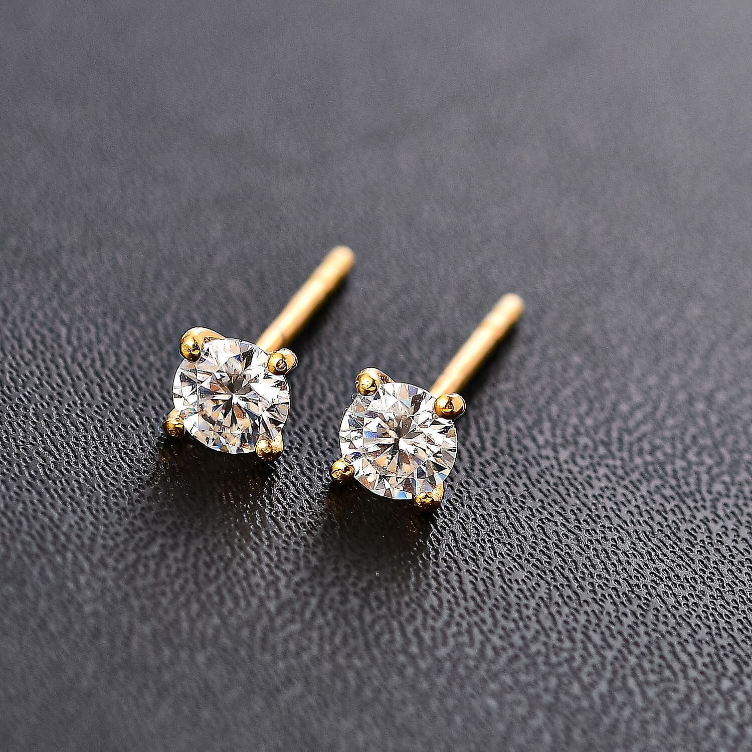 Moissanite Stud Earrings in 14K Yellow Gold Overlay Sterling Silver 7850793 2