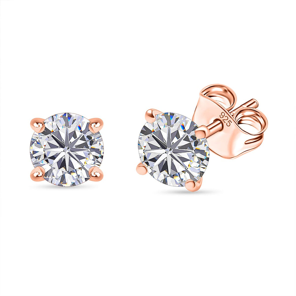 Moissanite Solitaire Stud Push Back Earring in 18K Vermeil Rose Gold Plated Sterling Silver