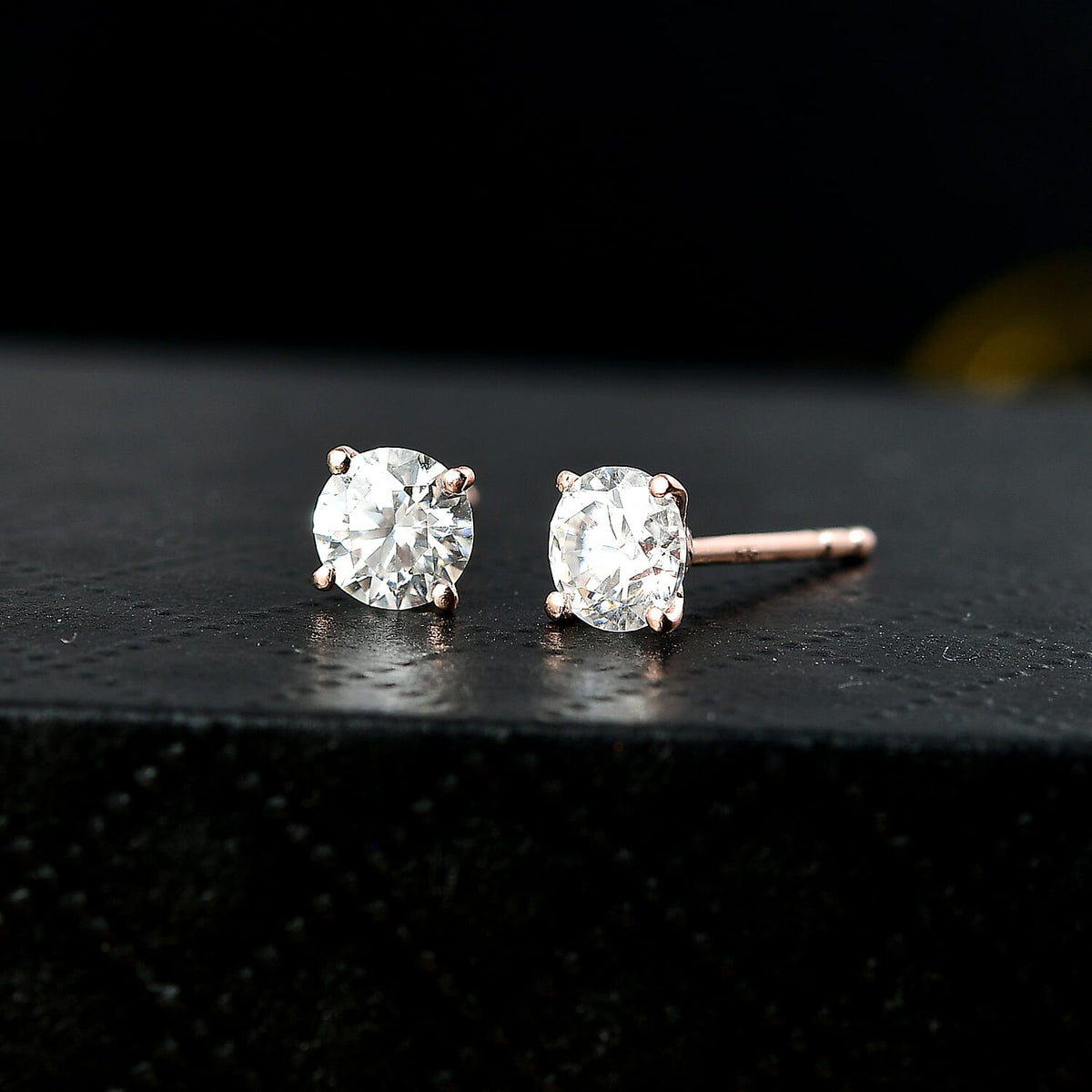 Moissanite Solitaire Stud Push Back Earring in 18K Vermeil Rose Gold Plated Sterling Silver 7797783 1