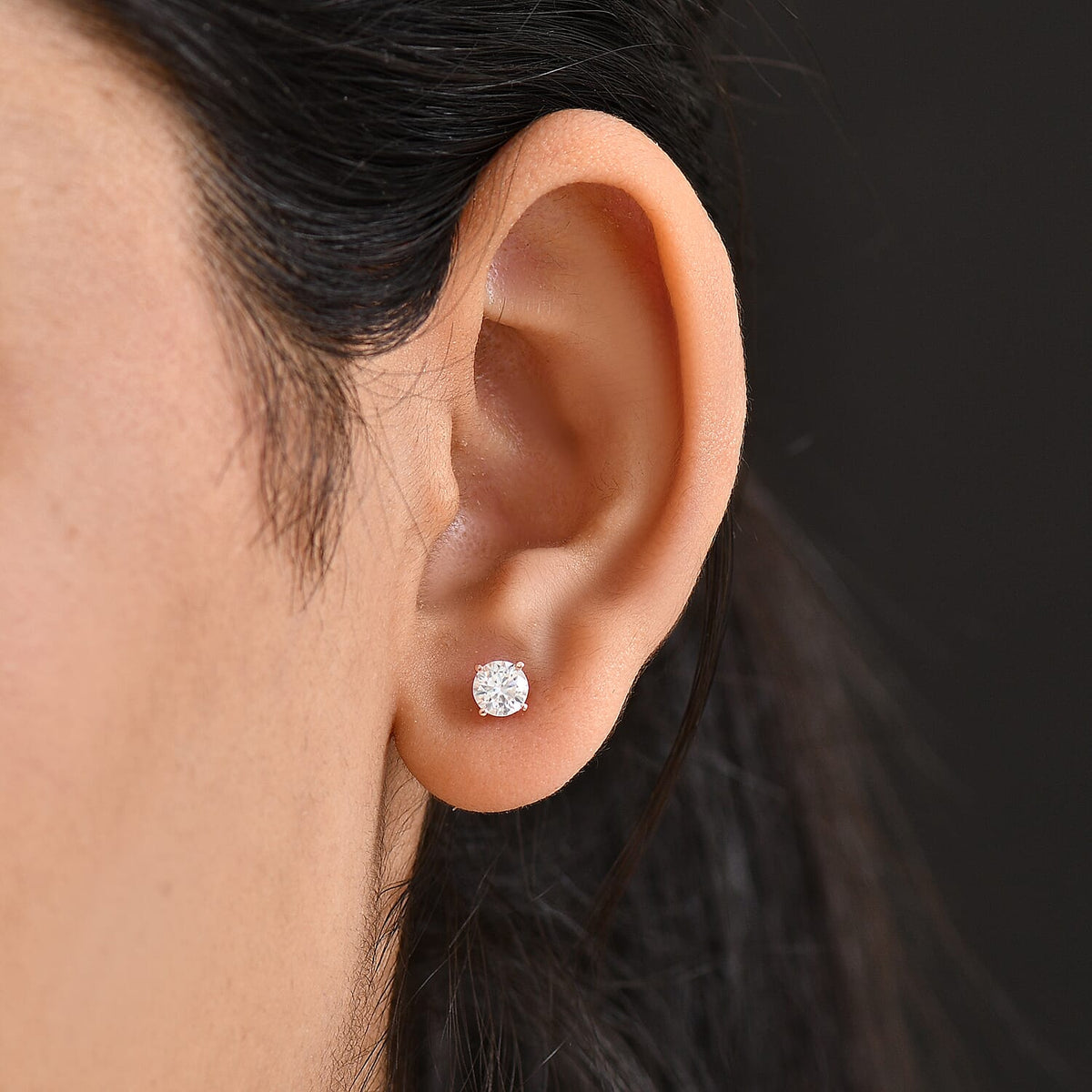 Moissanite Solitaire Stud Push Back Earring in 18K Vermeil Rose Gold Plated Sterling Silver 7797783 2