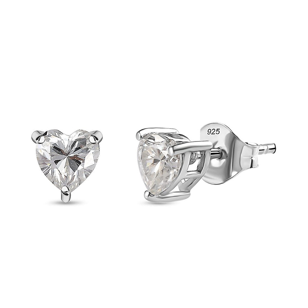 Moissanite Solitaire Earrings in Platinum Overlay Sterling Silver 1.01 Ct.