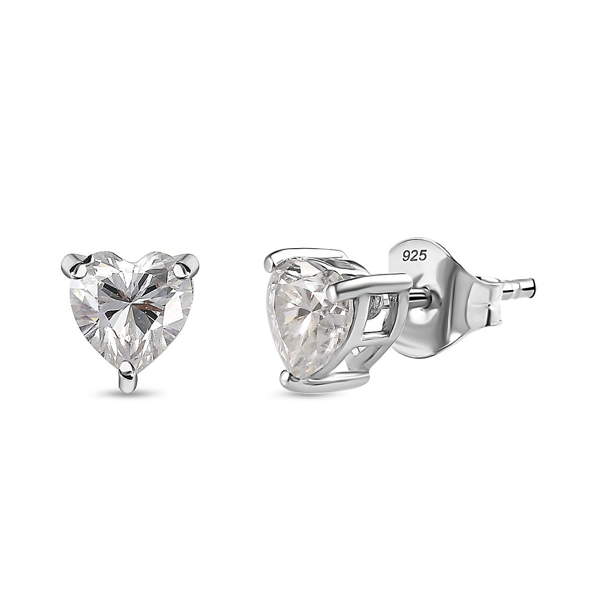 Moissanite Heart Solitaire Earrings in Platinum Overlay Sterling Silver 1.01 Ct. 7711739 0