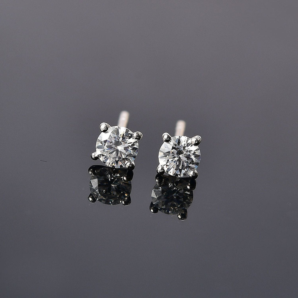 Royal Bali Collection - Moissanite Solitaire Stud Earring with Push Back in Platinum Overlay Sterling Silver