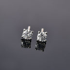 Royal Bali Collection - Moissanite Solitaire Stud Earring with Push Back in Platinum Overlay Sterling Silver