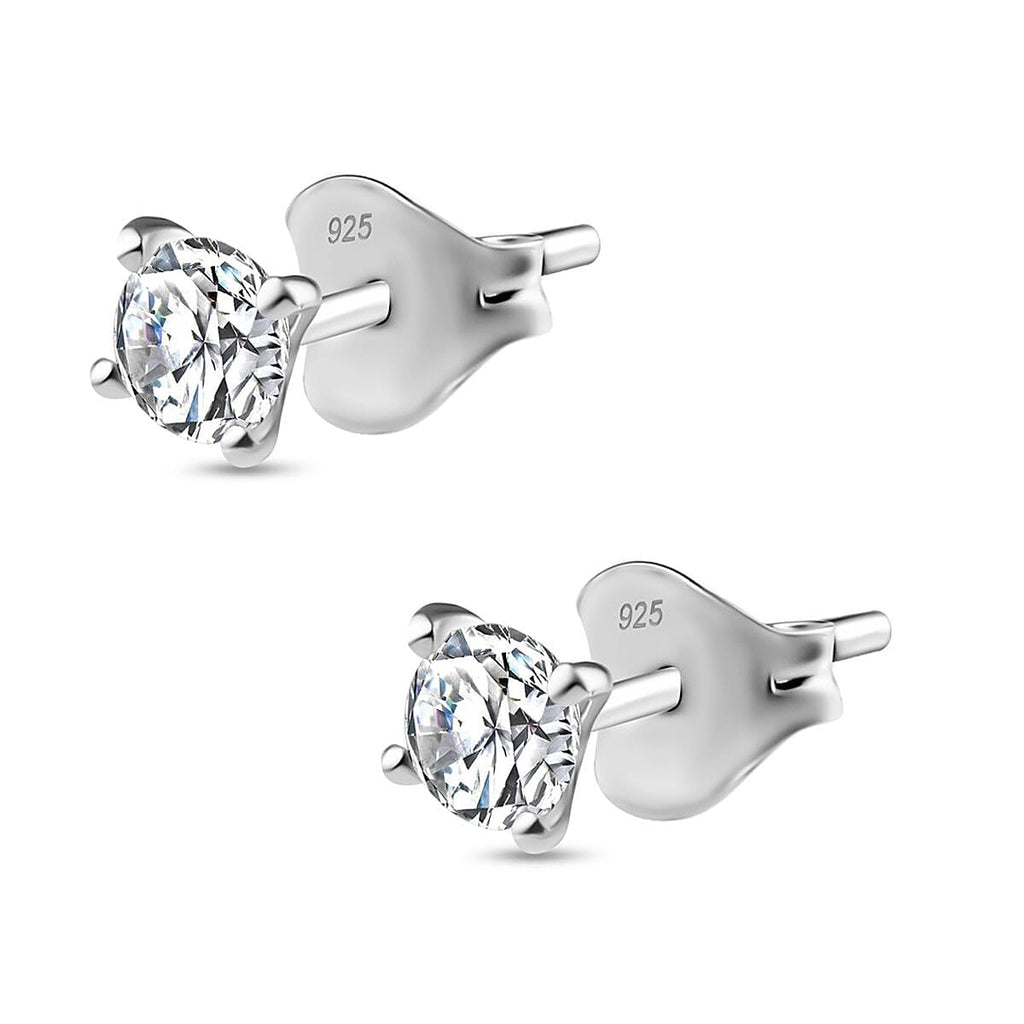 Royal Bali Collection - Moissanite Solitaire Stud Earring with Push Back in Platinum Overlay Sterling Silver