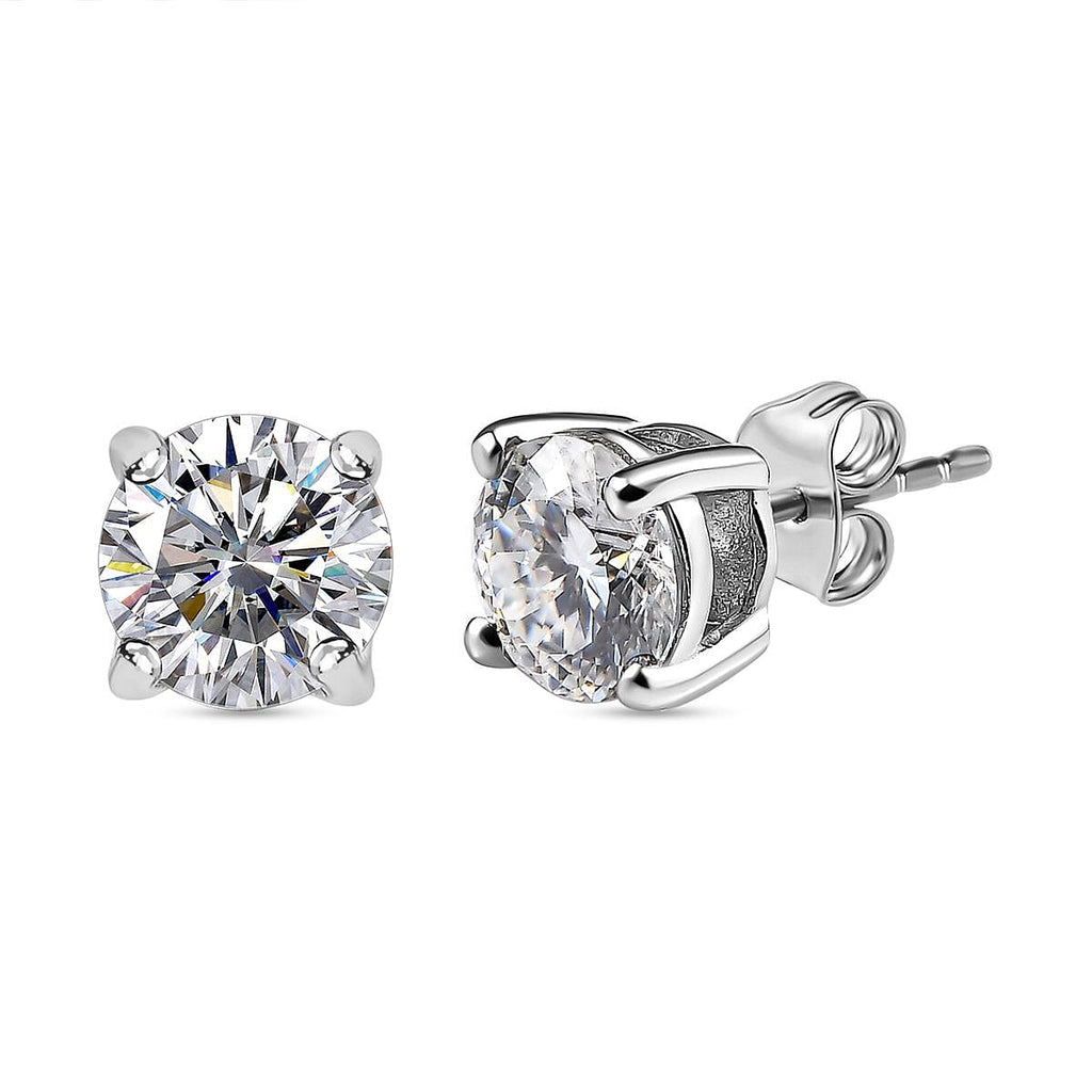 D'Joy Moissanite Stud Earrings with Push Back in Platinum Overlay Sterling Silver 2.00 Ct.