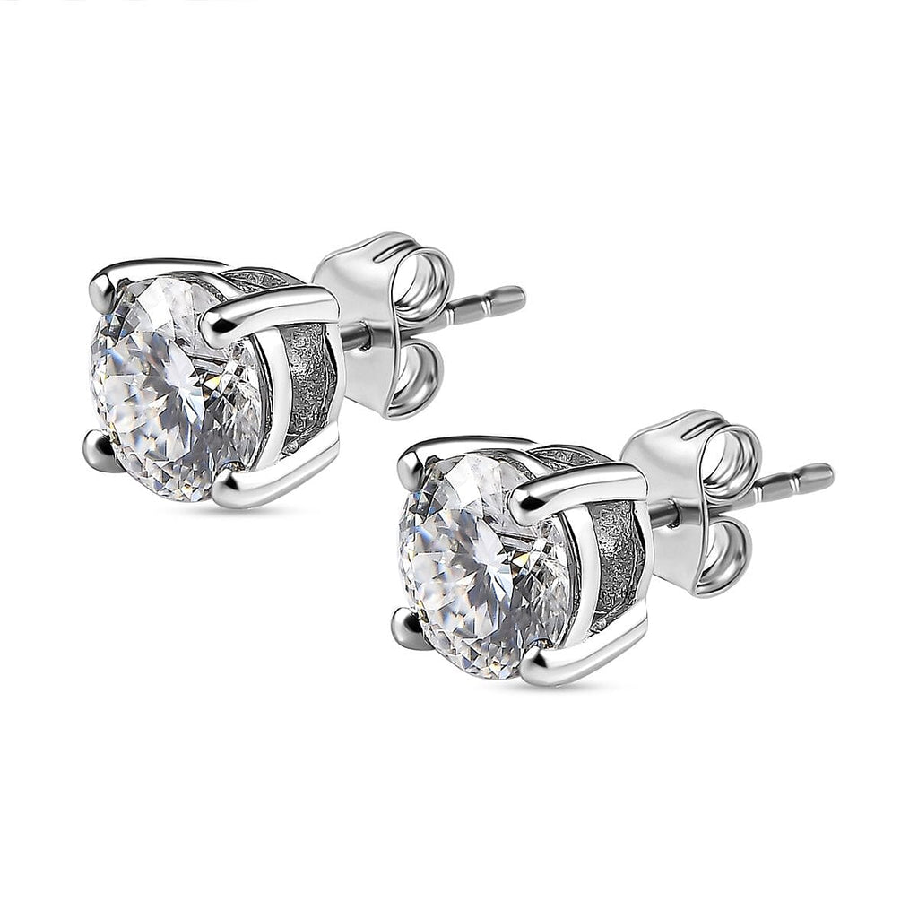 D'Joy Moissanite Stud Earrings with Push Back in Platinum Overlay Sterling Silver 2.00 Ct.