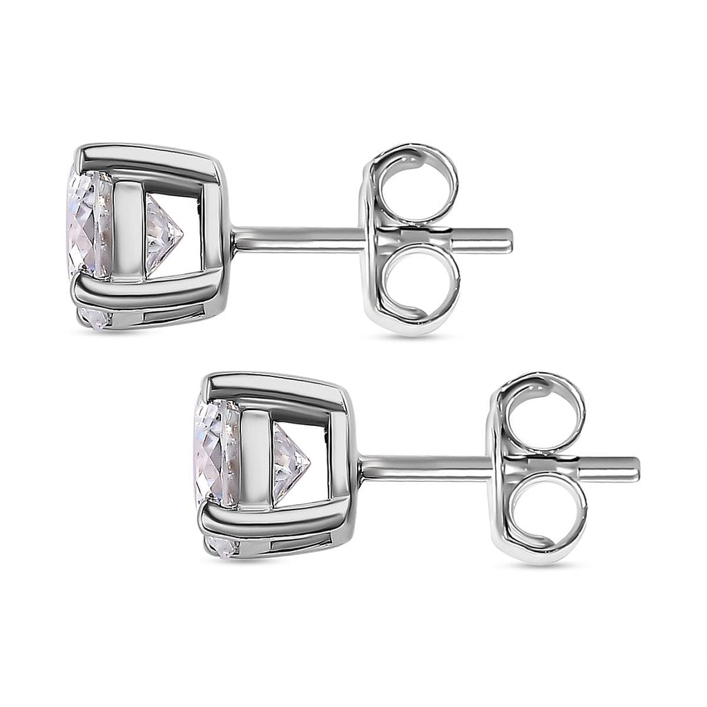 D'Joy Moissanite Stud Earrings with Push Back in Platinum Overlay Sterling Silver 2.00 Ct.