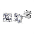 Moissanite (Asscher Cut) Stud Earrings (with Push Back) in Platinum Overlay Sterling Silver 2.44 Ct.