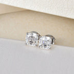 Moissanite (Asscher Cut) Stud Earrings (with Push Back) in Platinum Overlay Sterling Silver 2.44 Ct.