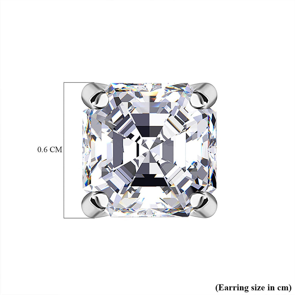 Moissanite (Asscher Cut) Stud Earrings (with Push Back) in Platinum Overlay Sterling Silver 2.44 Ct.