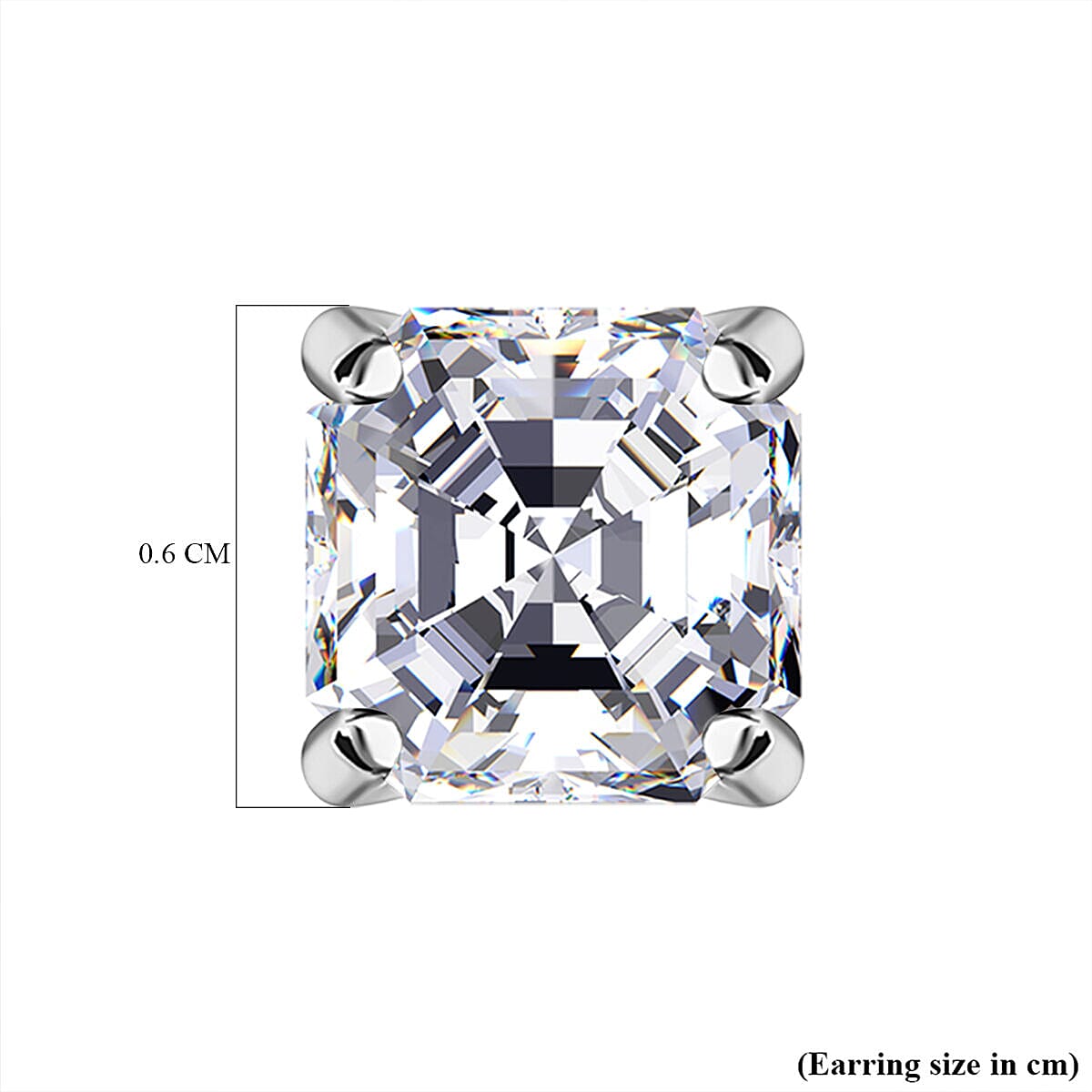 Moissanite (Asscher Cut) Stud Earrings (With Push Back) in Platinum Overlay Sterling Silver 2.44 Ct. 7320444 5