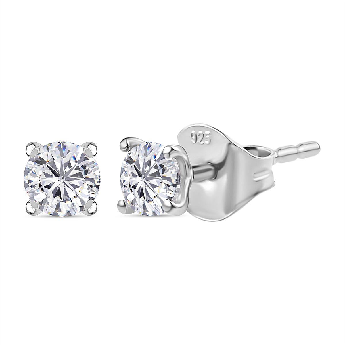 Moissanite Solitaire Stud Earrings in Rhodium Overlay Sterling Silver 8054181 0