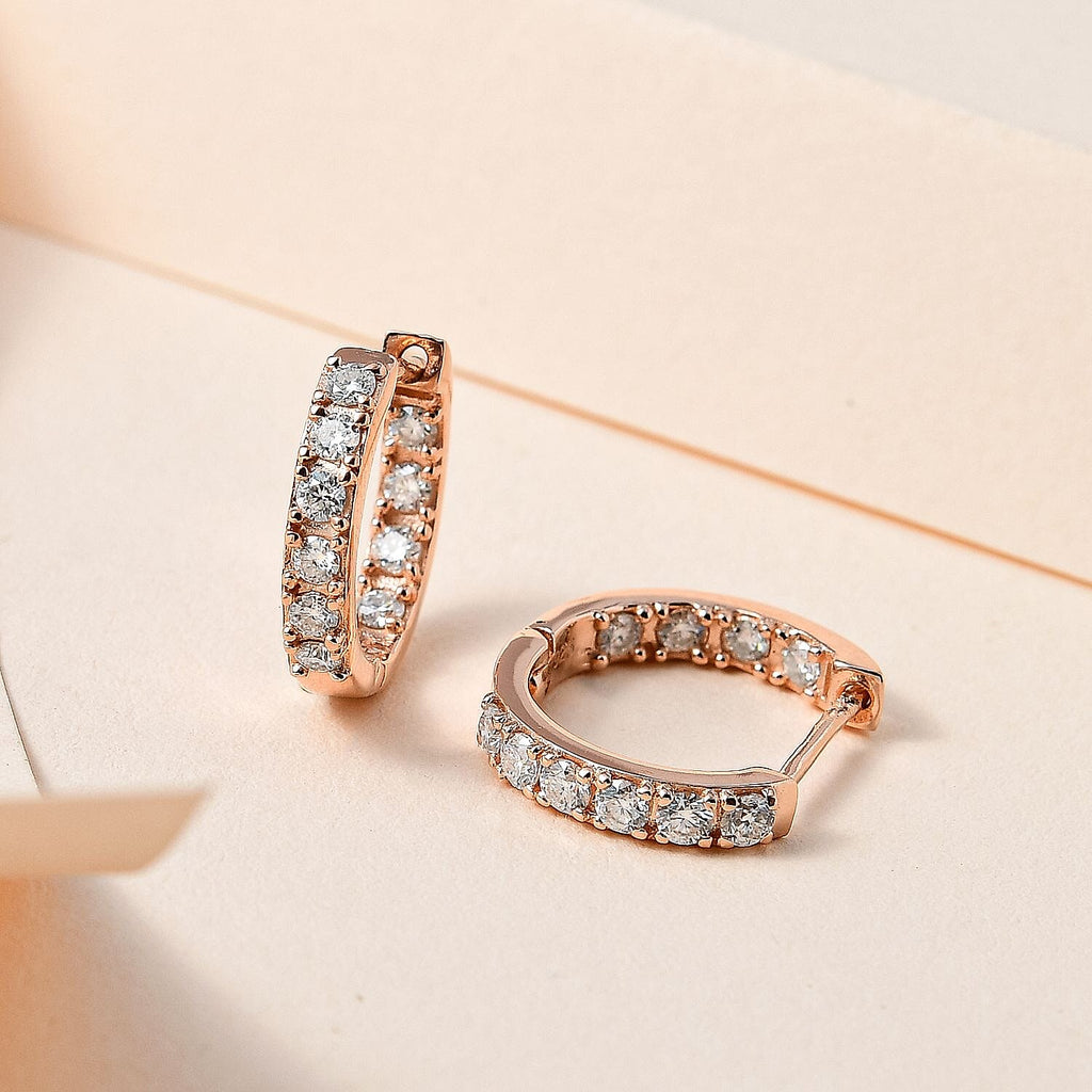 Moissanite Hoop Earrings in 18K Rose Gold Vermeil Plated Sterling Silver