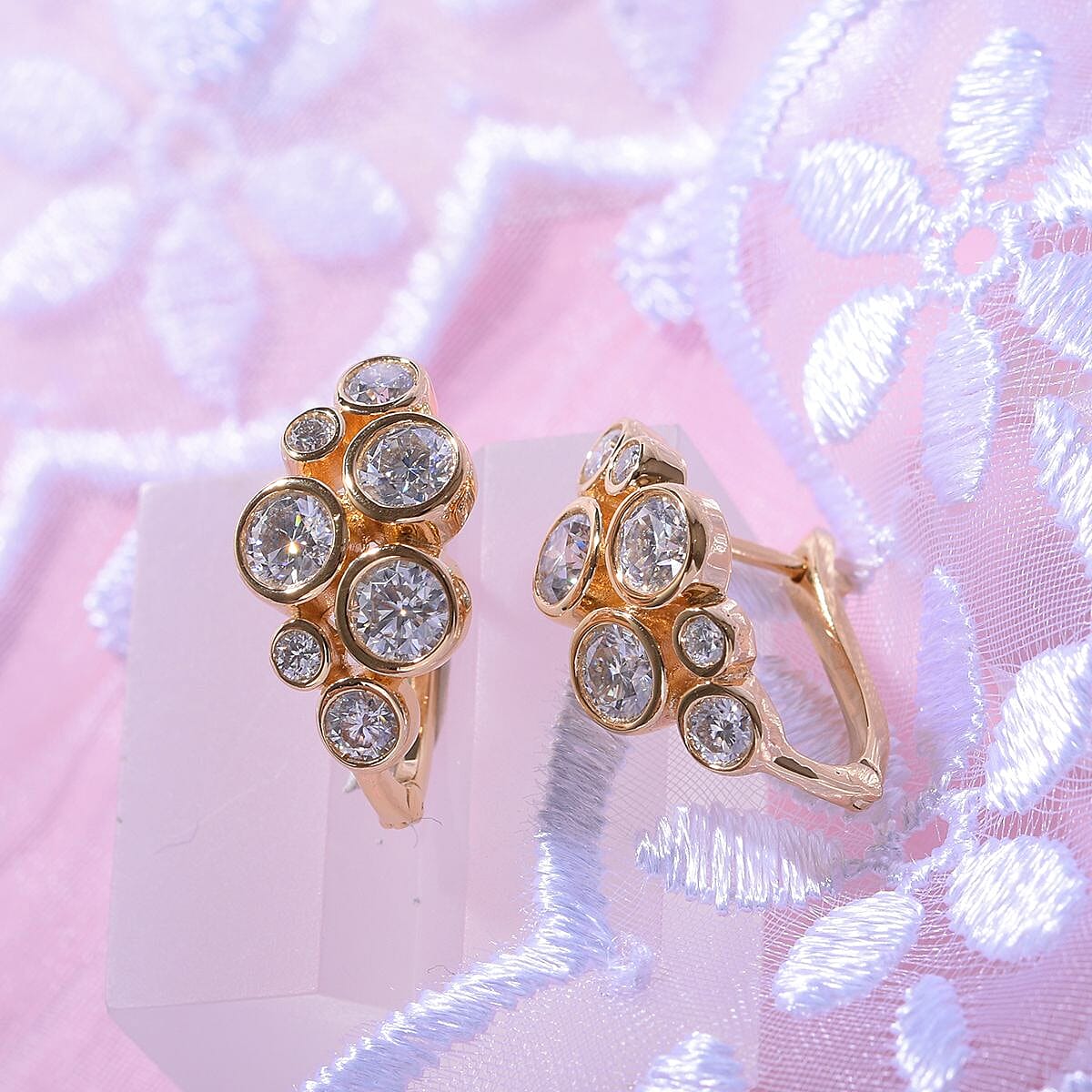 Designer Inspired - Moissanite Bubble Hoop Earrings in 18k Yellow Vermeil Sterling Silver 2.00 Ct. 7752745 1