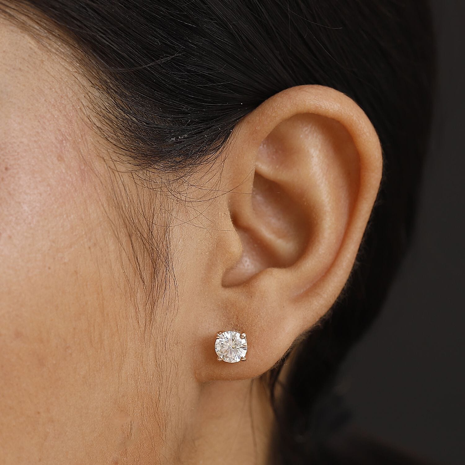 Moissanite Solitaire Stud Earrings with Push Back in 18K Vermeil Rose Gold Plated Sterling Silver 1. V32514363 3
