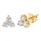 Moissanite Trilogy Cluster Stud Earring with Push Back in Yellow Gold Plated Sterling Silver