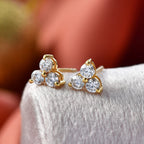 Moissanite Trilogy Cluster Stud Earring with Push Back in Yellow Gold Plated Sterling Silver