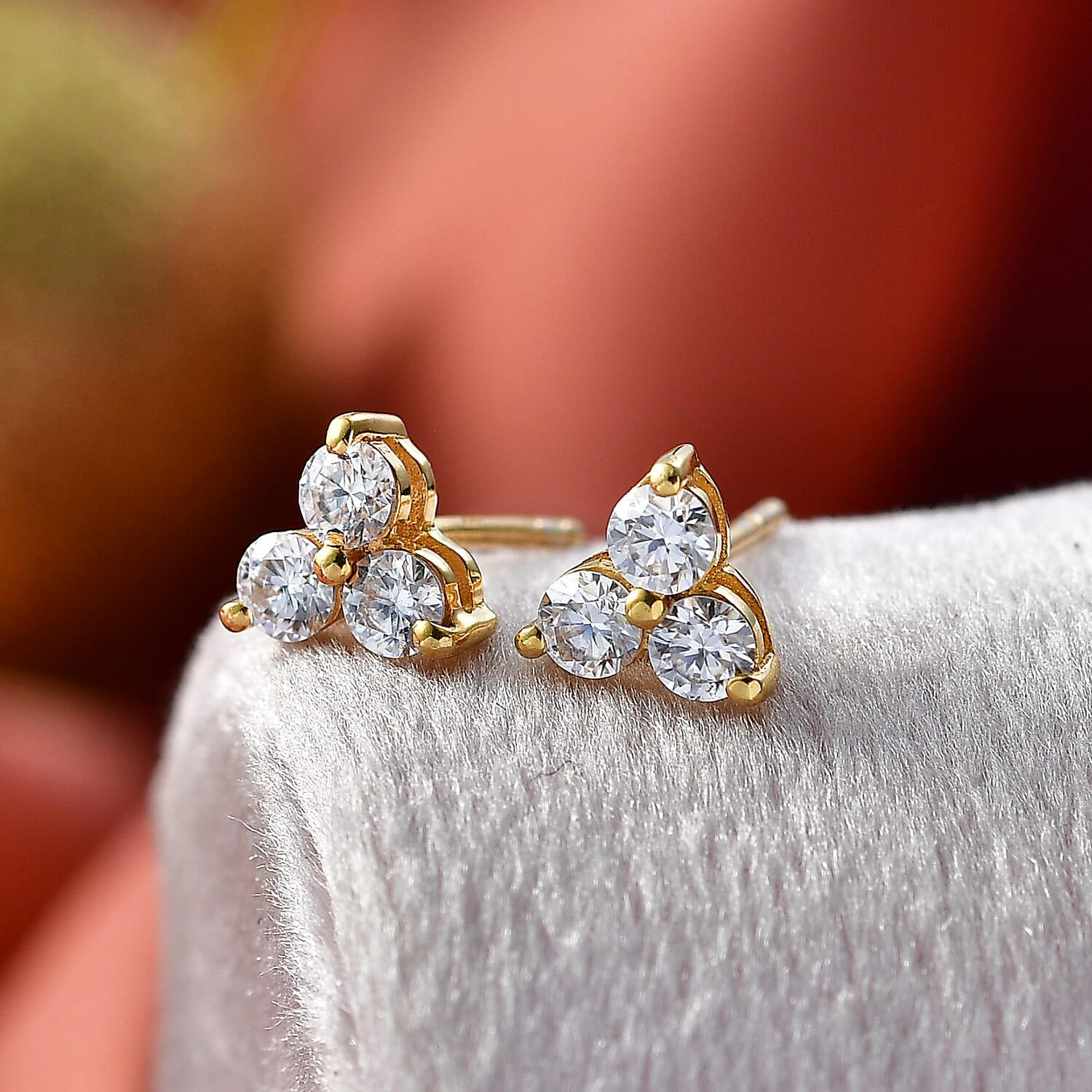 Moissanite Trilogy Cluster Stud Earring with Push Back in Yellow Gold Plated Sterling Silver 8418521 2