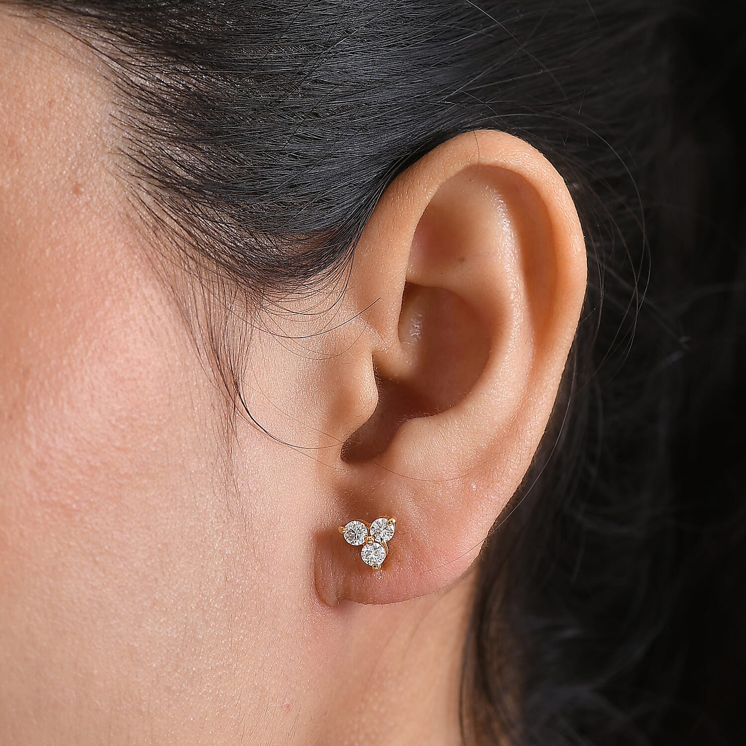 Moissanite Trilogy Cluster Stud Earring with Push Back in Yellow Gold Plated Sterling Silver 8418521 3