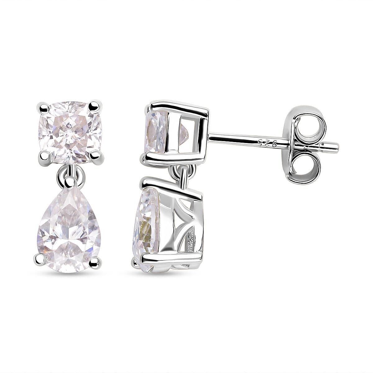 Moissanite Earrings (With Push Back) in Rhodium Overlay Sterling Silver 2.60 Ct. 7014067 0