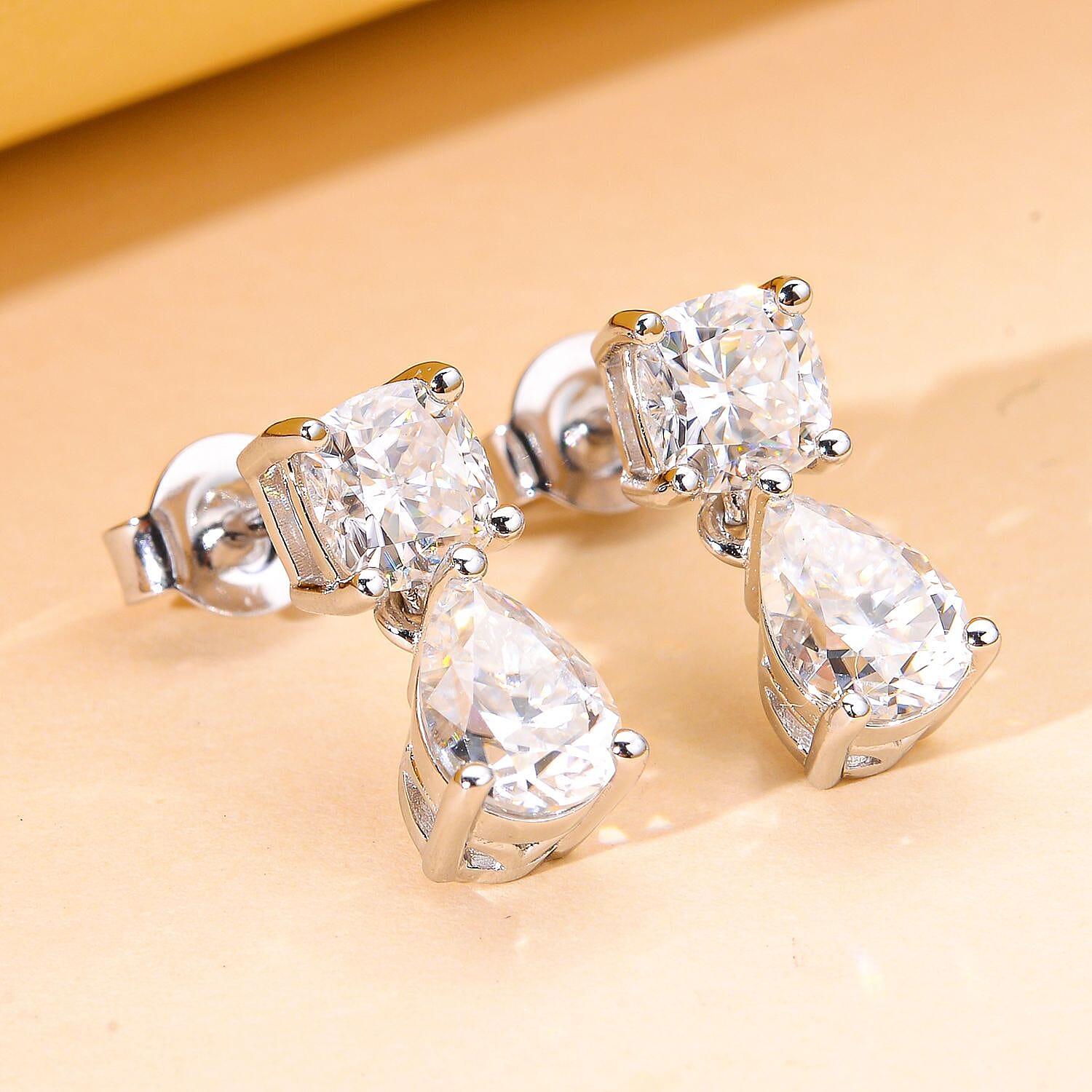 Moissanite Earrings (With Push Back) in Rhodium Overlay Sterling Silver 2.60 Ct. 7014067 2