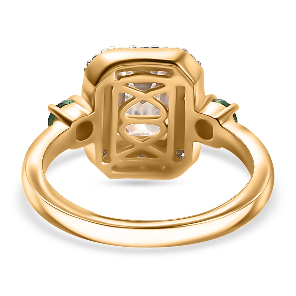 Moissanite, Emerald Halo Ring in 18K Yellow Gold Vermeil Plated Sterling Silver 7860304 4