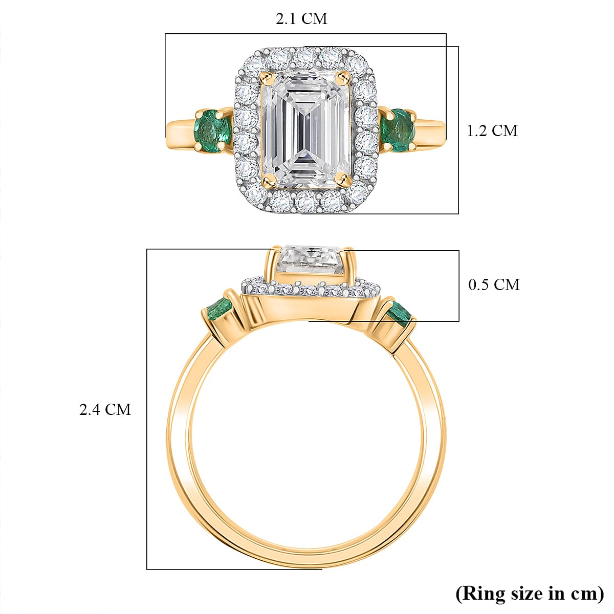 Moissanite, Emerald Halo Ring in 18K Yellow Gold Vermeil Plated Sterling Silver 7860304 5