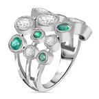 Moissanite & Gemfield Emerald Bubble Ring in Rhodium Overlay Sterling Silver 2.21 Ct.