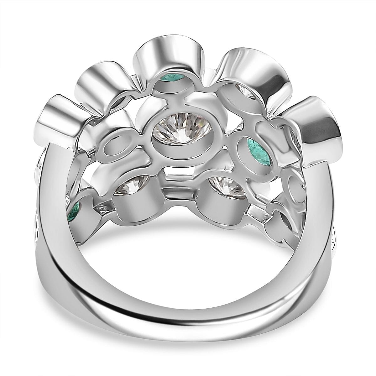 Moissanite &amp; Gemfield Emerald Bubble Ring in Rhodium Overlay Sterling Silver 2.21 Ct. 7884313 4