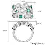 Moissanite & Gemfield Emerald Bubble Ring in Rhodium Overlay Sterling Silver 2.21 Ct.