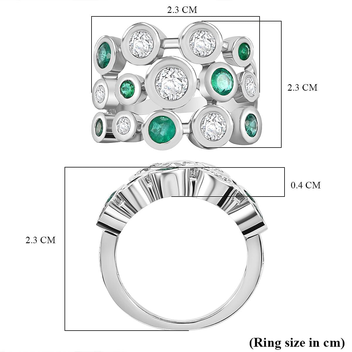 Moissanite &amp; Gemfield Emerald Bubble Ring in Rhodium Overlay Sterling Silver 2.21 Ct. 7884313 5