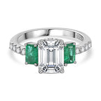 Moissanite & Emerald Ring in Rhodium Overlay Sterling Silver 2.26 Ct