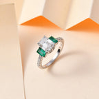 Moissanite & Emerald Ring in Rhodium Overlay Sterling Silver 2.26 Ct