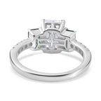 Moissanite & Emerald Ring in Rhodium Overlay Sterling Silver 2.26 Ct