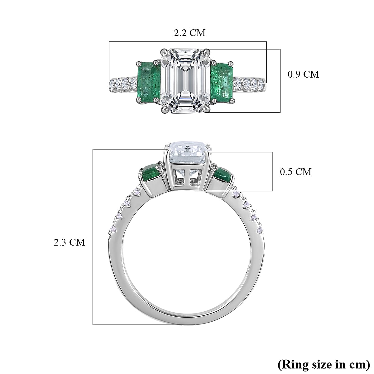 Moissanite &amp; Emerald Ring in Rhodium Overlay Sterling Silver 2.26 Ct 7780358 5