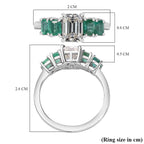 Emerald Cut Moissanite and AAA Gemfield Zambian Emerald  Ring in Platinum Overlay Sterling Silver. Total wt 2.00  Cts