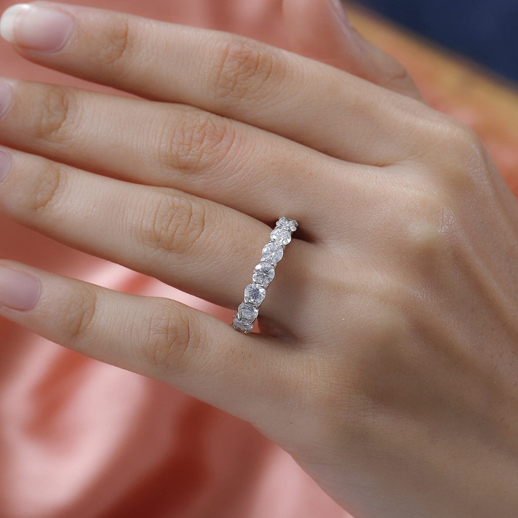 Moissanite Eternity Band Ring in Platinum Overlay Sterling Silver 4.03 Ct.